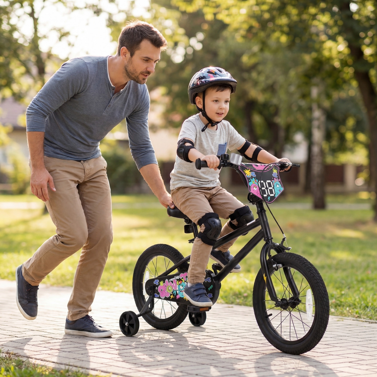 Slickblue Bike with Training Wheels and Street Art Pattern for Kids