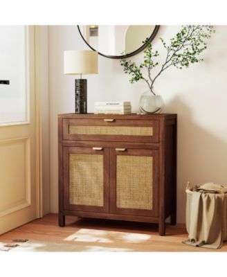 Sideboard Storage Cabinet with Rattan Doors and Drawer, 31 x 14.5 x 32 in
