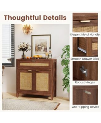 Sideboard Storage Cabinet with Rattan Doors and Drawer, 31 x 14.5 x 32 in