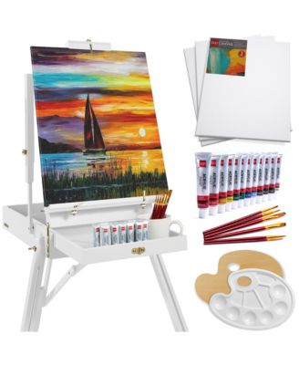 French Easel, 32pc Beginners Kit Portable Wooden Adjustable Tripod  w/ Paint Supplies