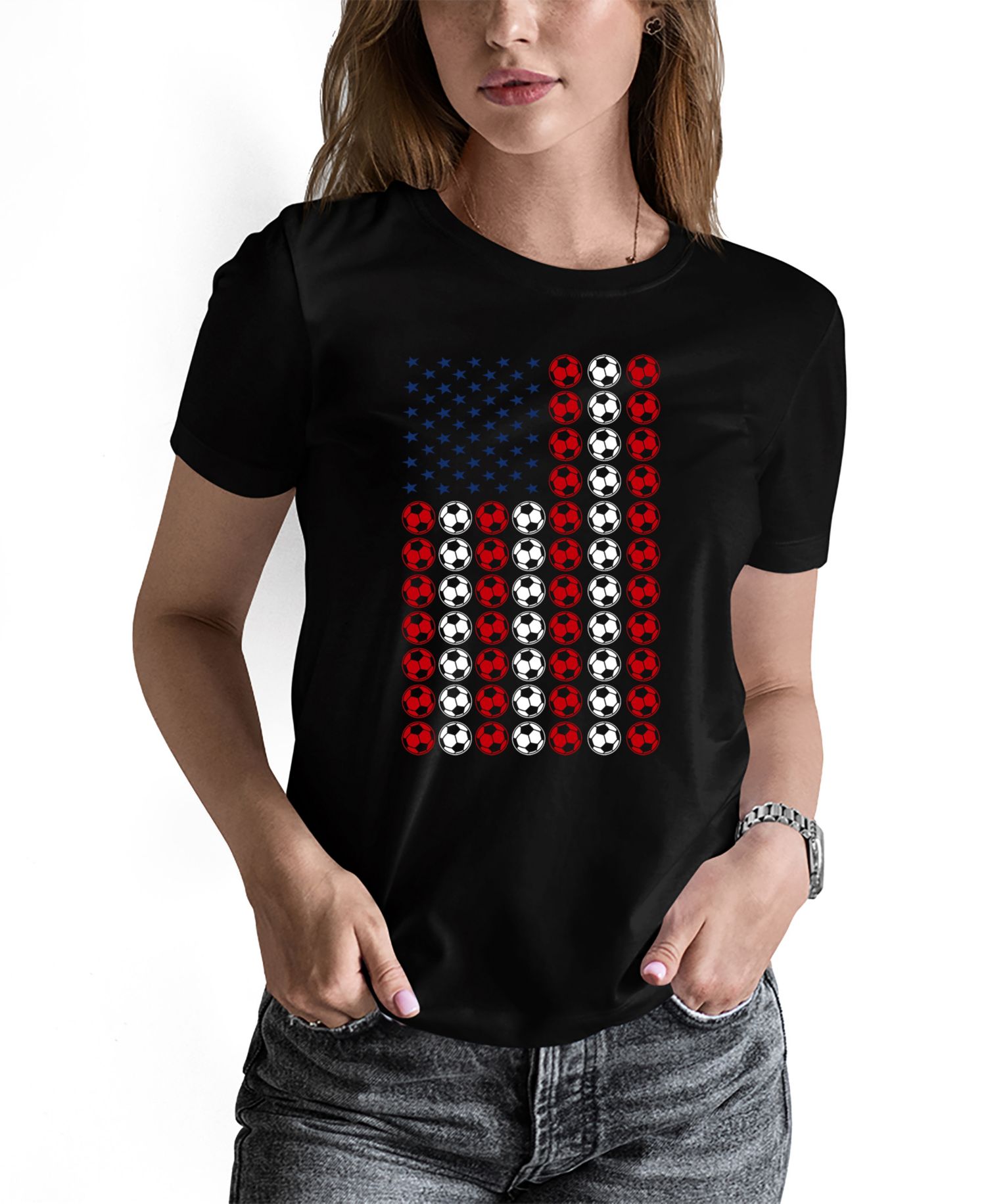Women's Soccer Flag Word Art Pullover Top