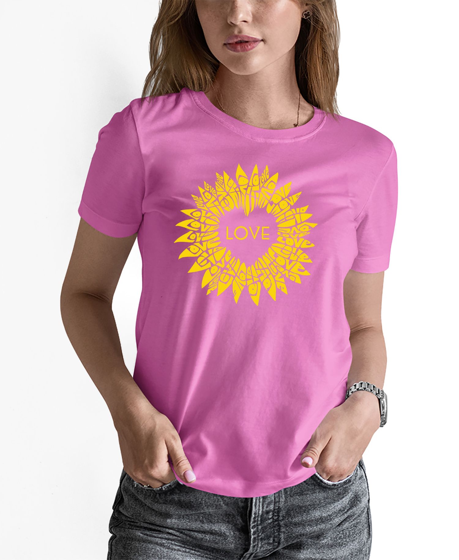 Women's Sunflower Love Word Art Pullover Top