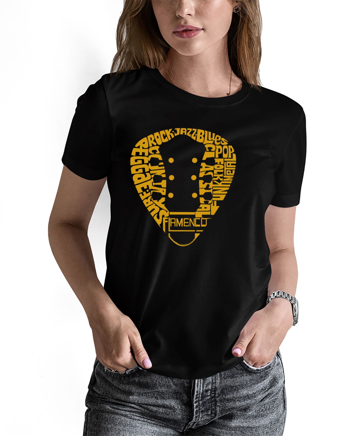 Women's Guitar Pick Genres Word Art Pullover Top