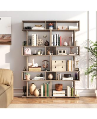 6-Tier Geometric Bookshelf with Anti-Tipping Kits