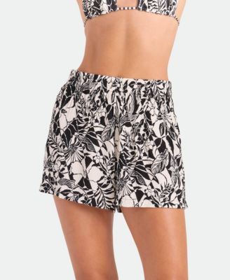 Women's Tropical Print Pull-On Swim Cover-Up Shorts