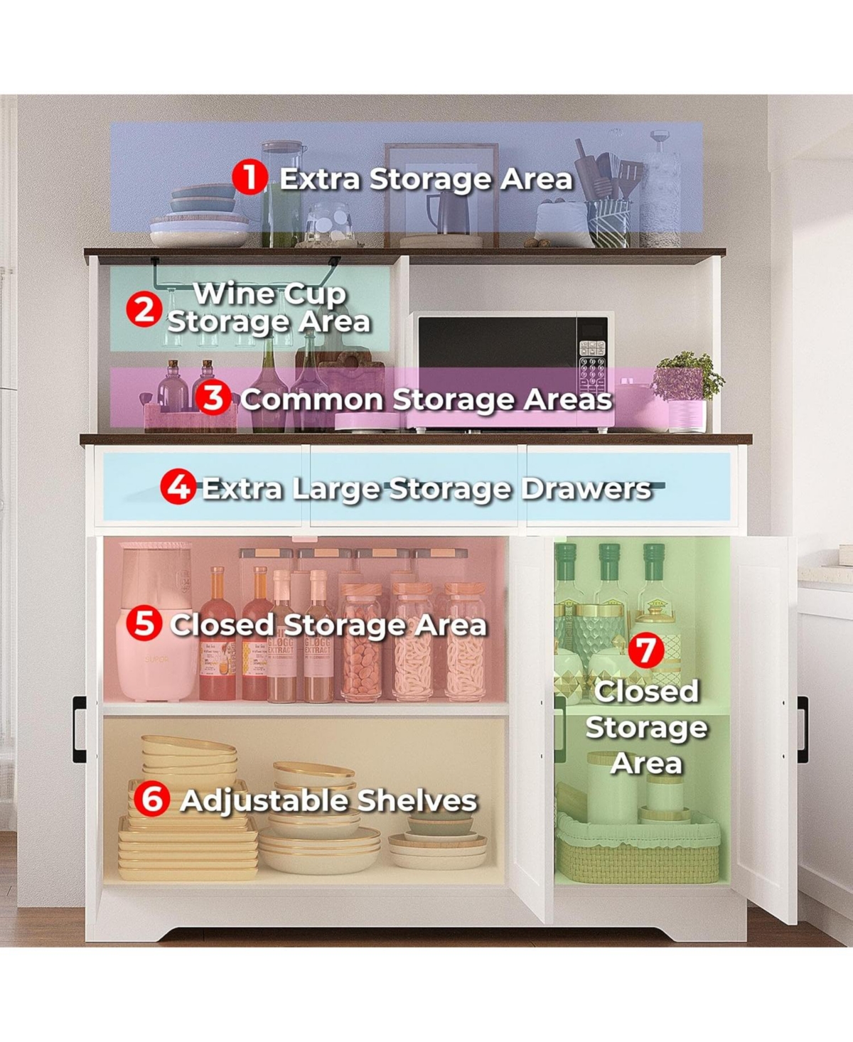 gaomon Farmhouse Sideboard Buffet with Microwave Stand,Varied Storage with Drawers