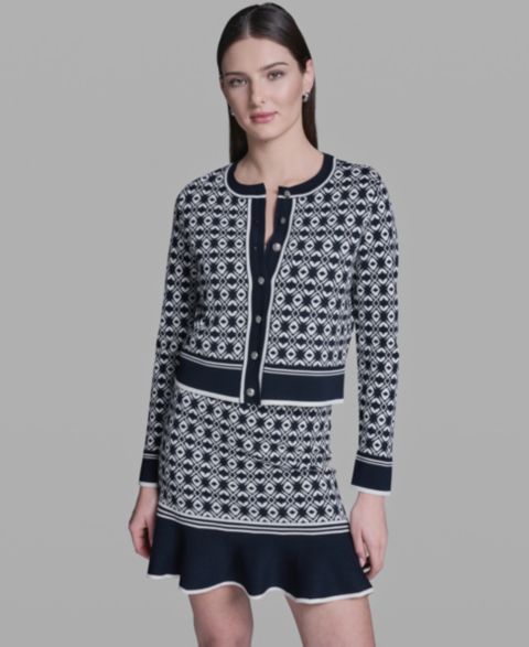 Женские свитеры BCBG Women's Printed Crewneck Sweater Jacket