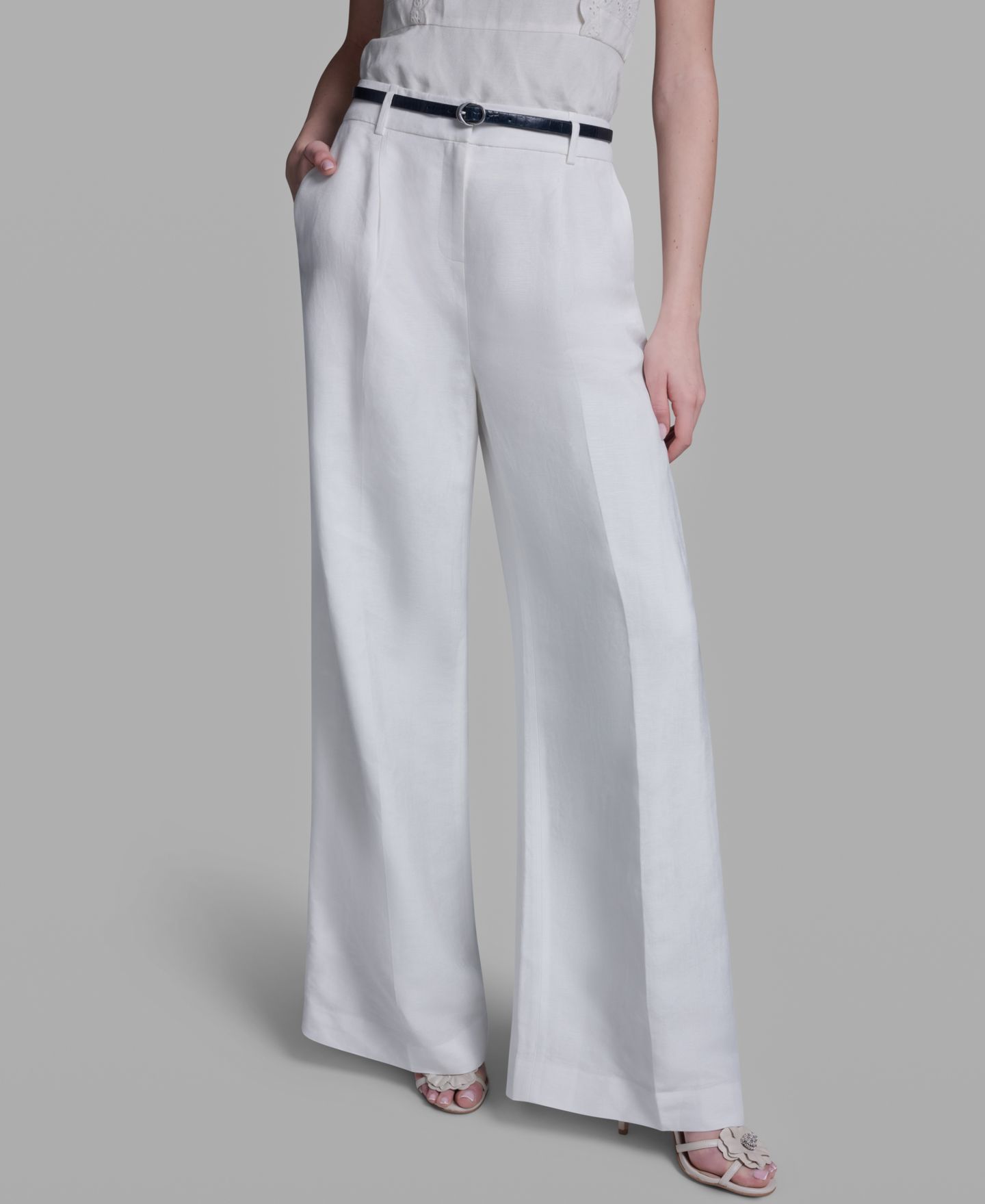 Женские брюки BCBG High-Rise Wide-Leg Belted, цвет: Белый — фото 1