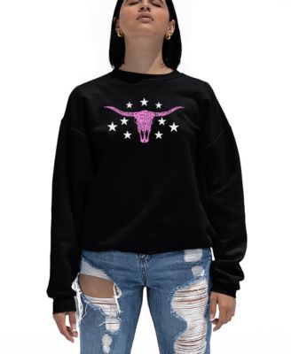 Women's Cowgirl Cowskull Word Art Crewneck Sweatshirt