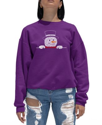Women's Peeking Snowman Word Art Crewneck Sweatshirt