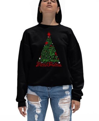 Women's Holiday Christmas Tree Word Art Crewneck Sweatshirt