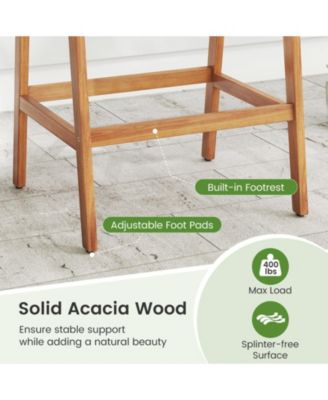 Acacia Wood Counter Height Bar Stool Set of 2 with Wicker Backrest, Cushion and Footrest