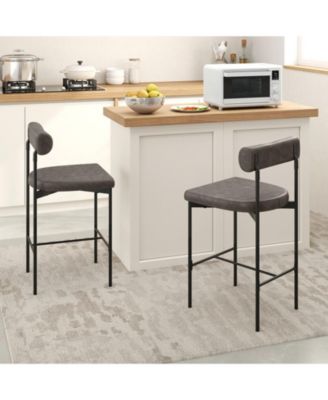 Upholstered Counter Height Bar Stool Set of 2 with Padded Backrest and Metal Frame