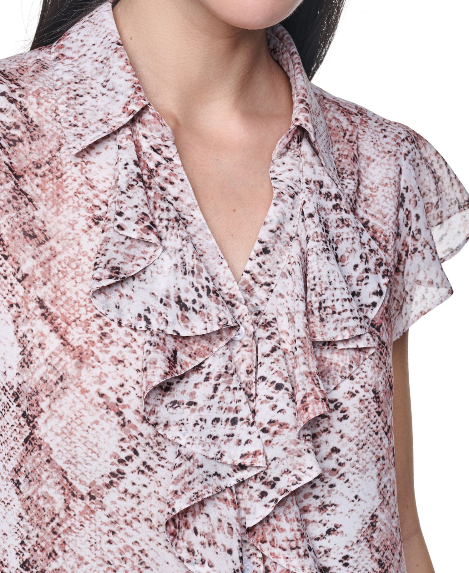 Women's Collared Ruffle Front Blouse