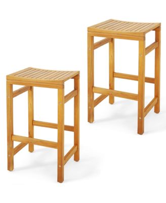 Set of 2 Acacia Wood Bar Stool 30-Inch Height Bar Chair with Saddle Shaped Seat