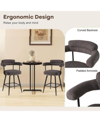 Swivel Bar Stool Set of 2 Counter Height Chairs with Curved Back and Arms