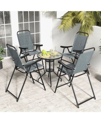 4 PCS Patio Bar Chair Folding Bar Height Metal Frame w/ Footrest Garden