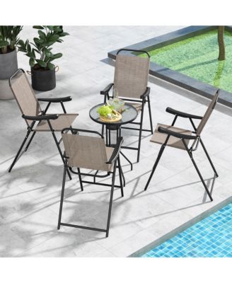 4 PCS Patio Bar Chair Folding Bar Height Metal Frame w/ Footrest Garden