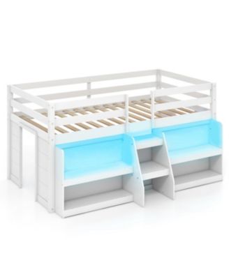Loft Bed with LED Lights and Staircase