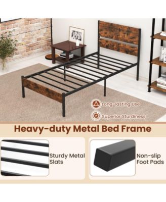 Twin Metal and Wood Platform Bed Frame with Headboard
