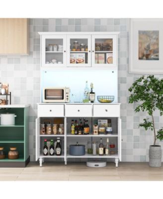77 in Kitchen Pantry Storage Cabinet with LED Lights and Power Outlets