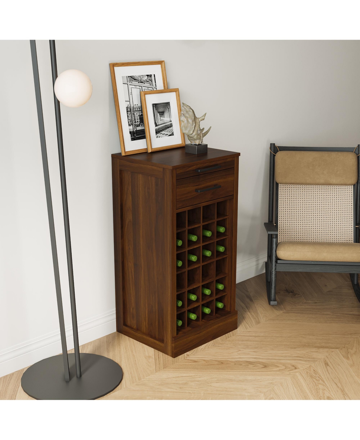 flynama Bar Cabinet 35.43 H x 17.80 W x 15.95 D with 6 Cabinets 24 Wine Rack