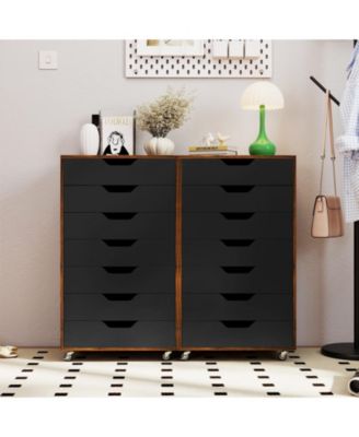 Wooden 7-Drawer Chest with Lockable Wheels for Storage