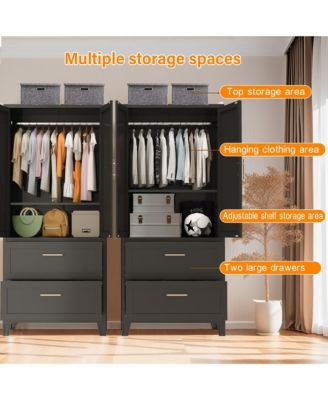 71" Tall Metal Armoire Wardrobe Closet, Clothing Storage Cabinet with 2 Doors, 2 Drawers, Hanging Rod and Shelf for Bedroom