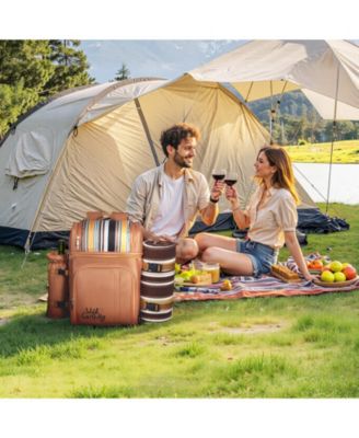 4-Person Picnic Backpack with Insulated Cooler, Blanket and Tableware Set