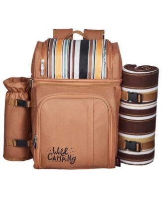 4-Person Picnic Backpack with Insulated Cooler, Blanket and Tableware Set