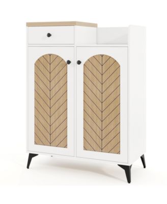 2-Door Shoe Rack Organizer with Drawer and 6 Removable Shelves