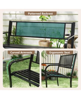 50 Inches Garden Bench with Patterned Backrest and Curved Armrests