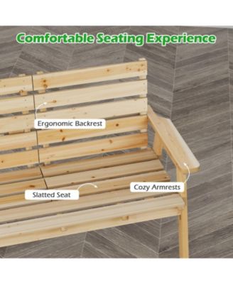 Outdoor Fir Wood Bench with Foldable Middle Table