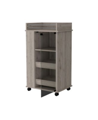 Glass Door Bar Cart with Bottle Holder and Casters