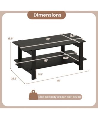 2-Tier Coffee Table Slatted Wood Center Table with Storage Shelf