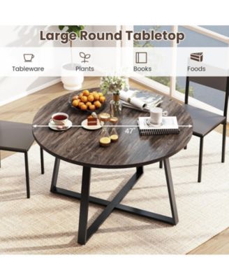 47 Inch Round Dining Table with Stable X-shaped Base and Round Thickened Tabletop.
