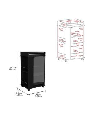 Glass Door Bar Cart with 2 Side Shelves and Casters, Modern Rolling Home Bar Serving Cart