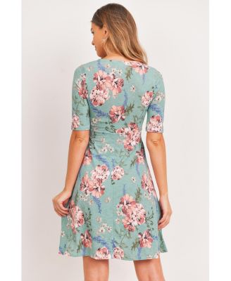 Maternity Floral Wrap Dress with Tie Waist Nursing Friendly