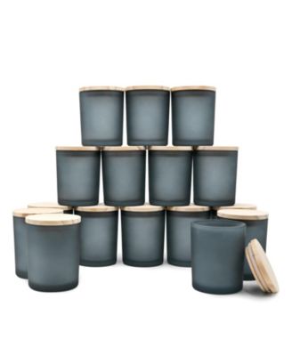 Glass Candle Jars with Wood Lids 16 Pack