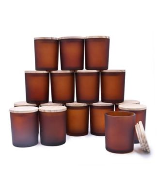 Glass Candle Jars with Wood Lids 16 Pack