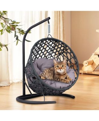 Cat House Swing Bed, Indoor Egg Chair with Cushion, Rattan Look, for Small Pets