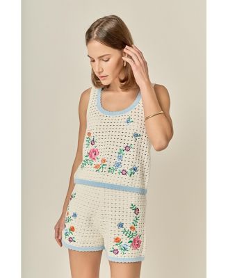 Women's Flower Embroidery Crochet Top