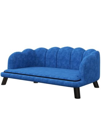 Velvet Large Dog Couch Bed with Foam Cushion, Pearl Design, Soft Dog Sofa for Big and Medium Dogs, Dark Blue