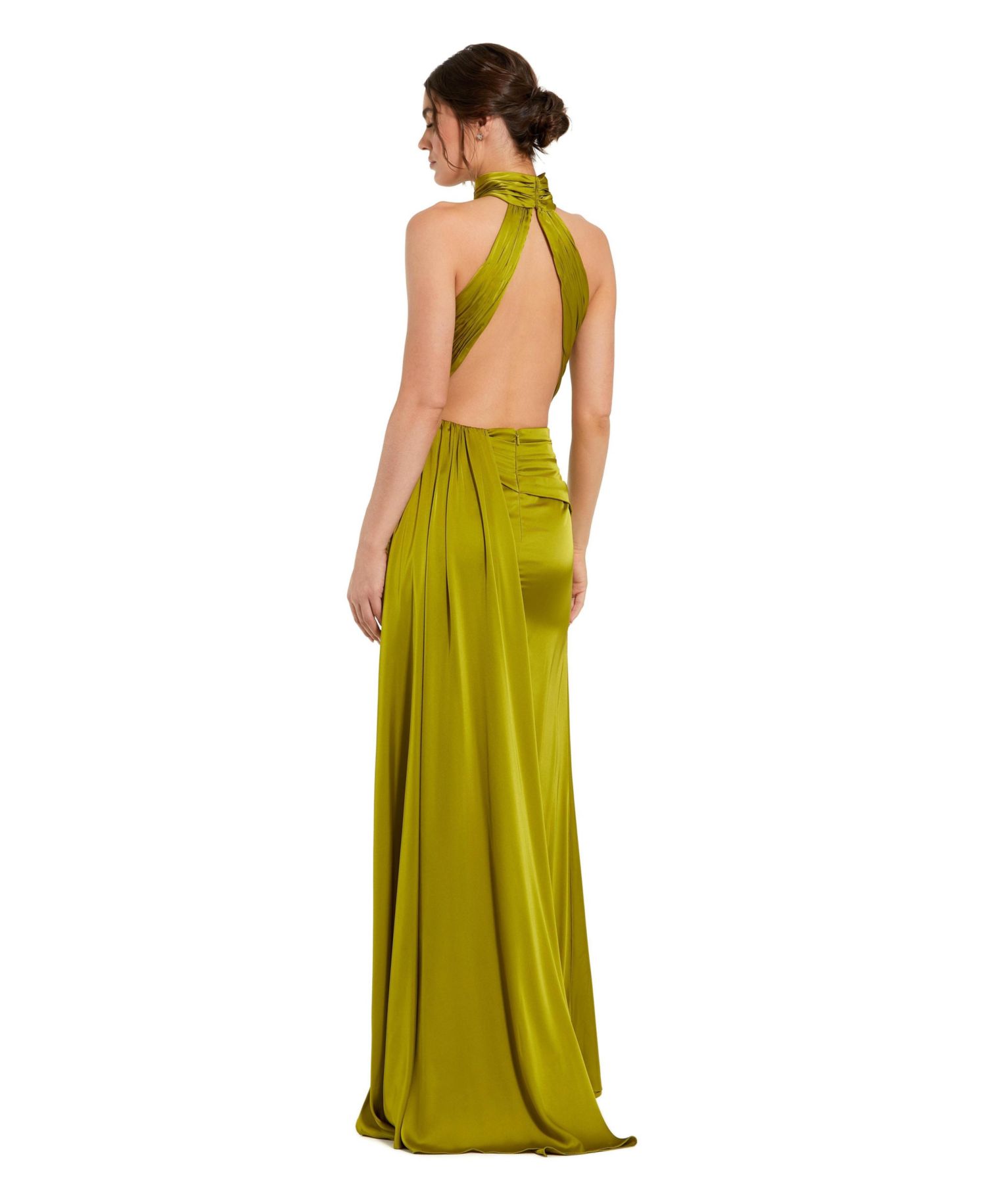Petite Open Back High Neck Side Ruched Gown