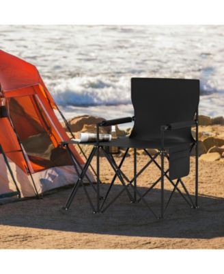 Oversized Camping Chair with Integrated Side Table and Storage Pockets