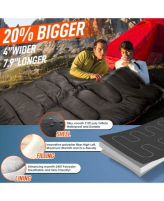 Double Sleeping Bag Adults Pillow Queen Two Person Camping Hiking Backpacking All Season Cold Warm