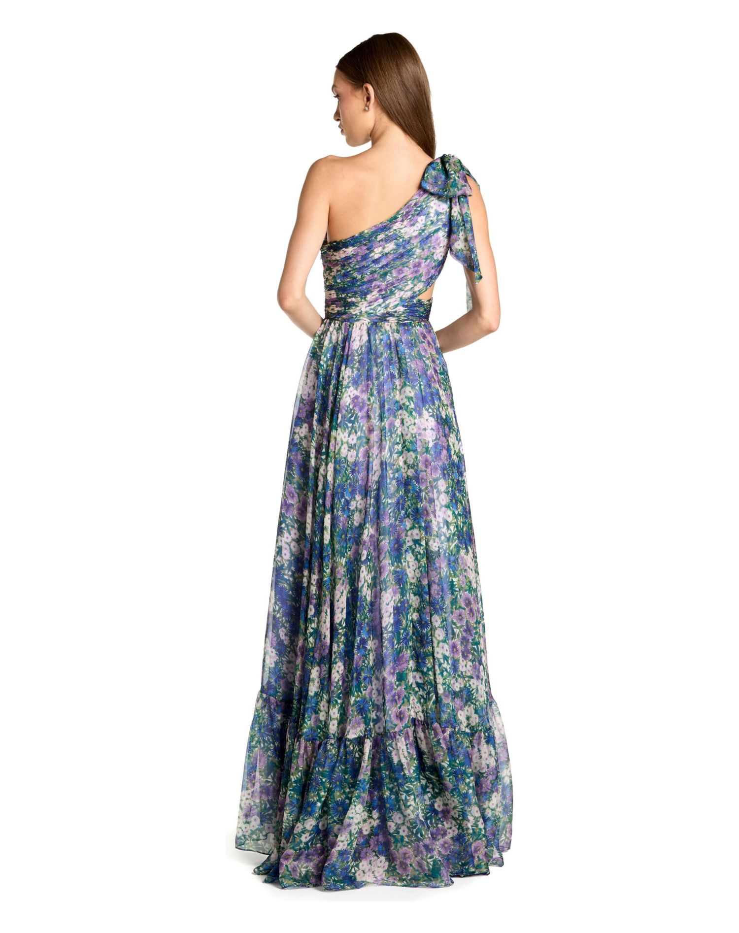 Women's One Shoulder Floral Maxi Gown with Side Cutout