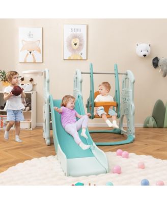 Toddler Slide and Swing Set 4-in-1 Indoor Playground w/ Extra-long Slide