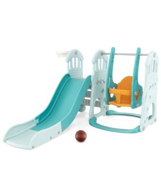 Toddler Slide and Swing Set 4-in-1 Indoor Playground w/ Extra-long Slide