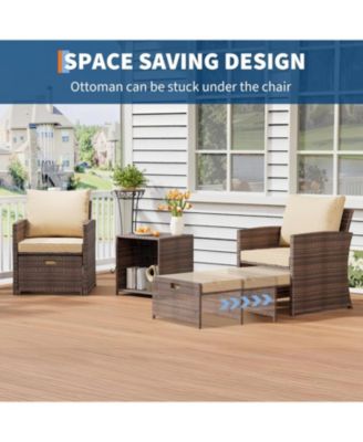 5-Piece High Back Patio Conversation Set with 2 Ottomans and Table, All-Weather PE Rattan Lounge Chairs with Soft Cushions, Ideal for Balcony